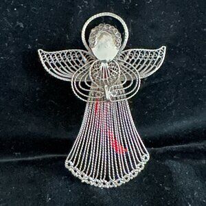 Vintage Silver Filigree Lace Angel Ornament